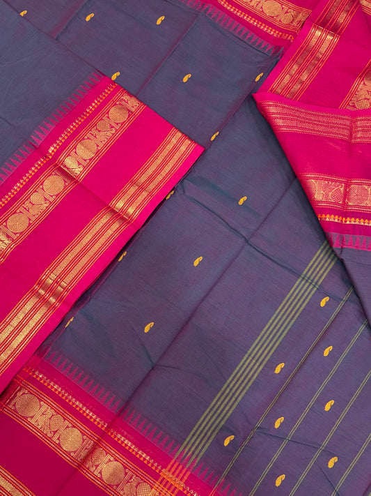 Kanchi soft cotton | twotone violet X pink | thread kattam X rettaipet zari border