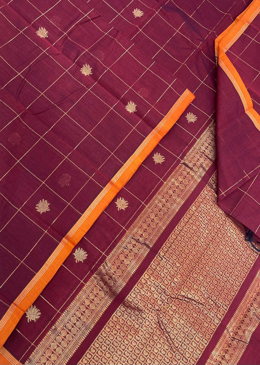 Kanchi handloom rich cotton |kattam butta x lotus x oosi kattam border | aaraku x orange