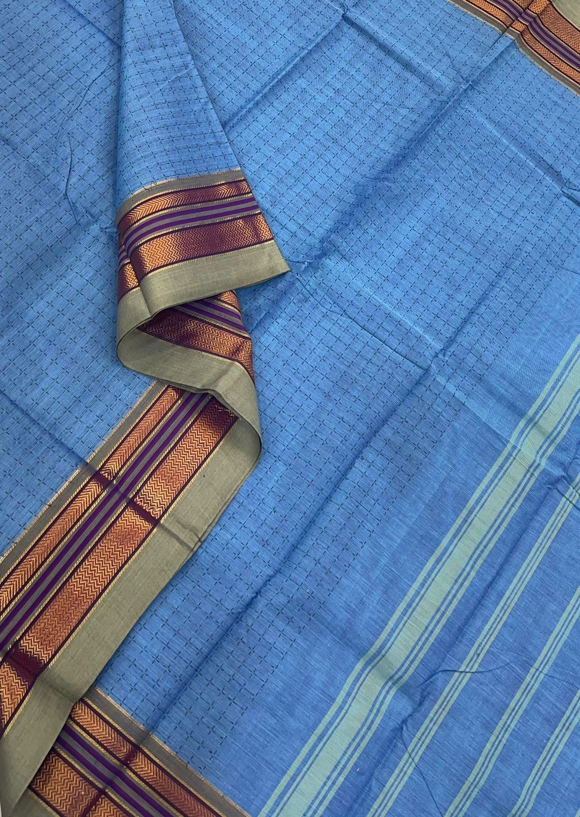 Kanchi soft cotton |zari border  X plus BUTTA| blue x green