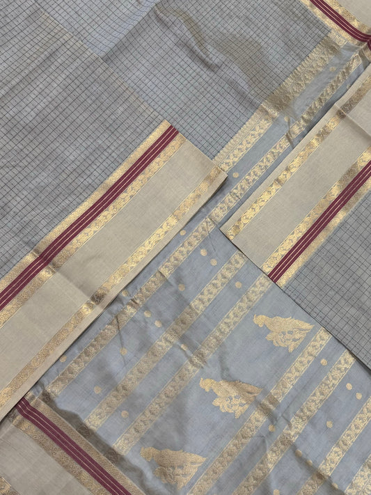 Kanchi Silk Cotton Sarees | luxury silk cotton | 1000 butta x rettaipet Zari border| whitish cream X killi pallu