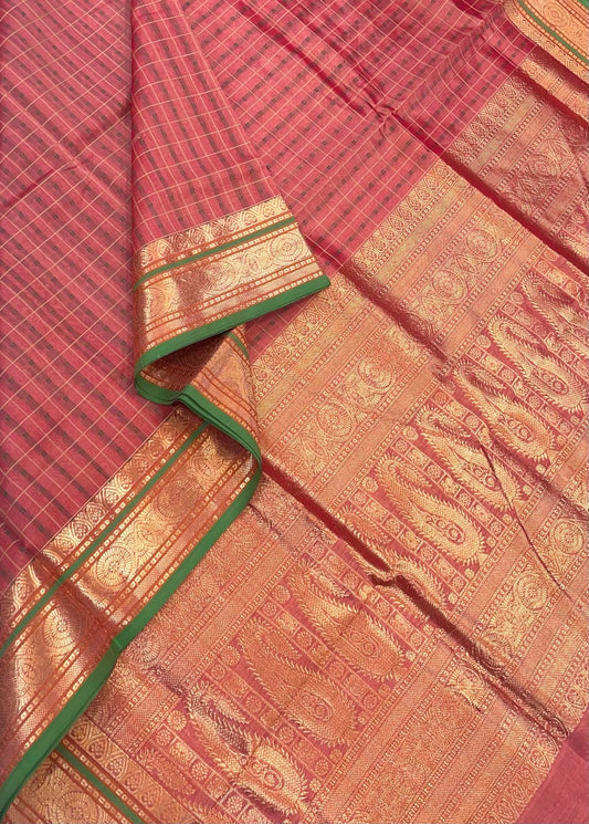 Kanchi Silk Cotton Sarees | luxury silk cotton | 1000 butta x Zari small border| peach X green