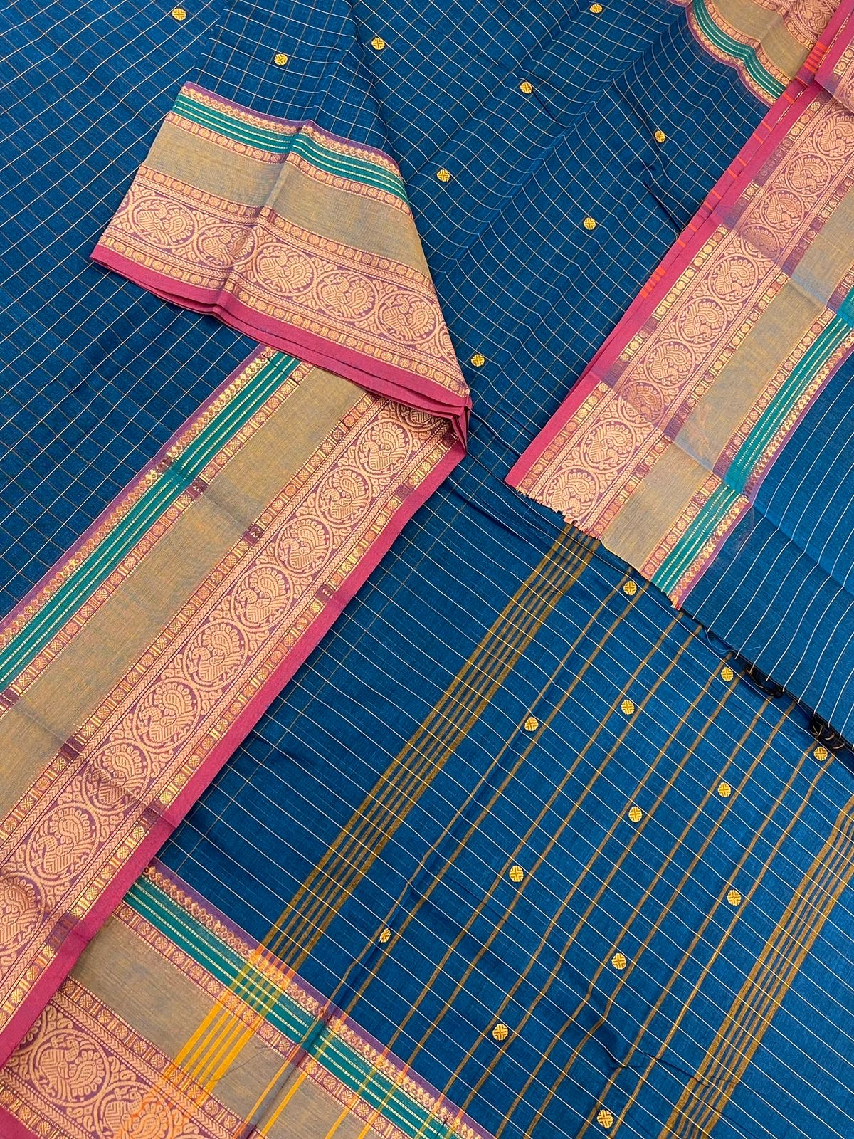 Kanchi soft cotton | blue X pink | kattam X Zari border