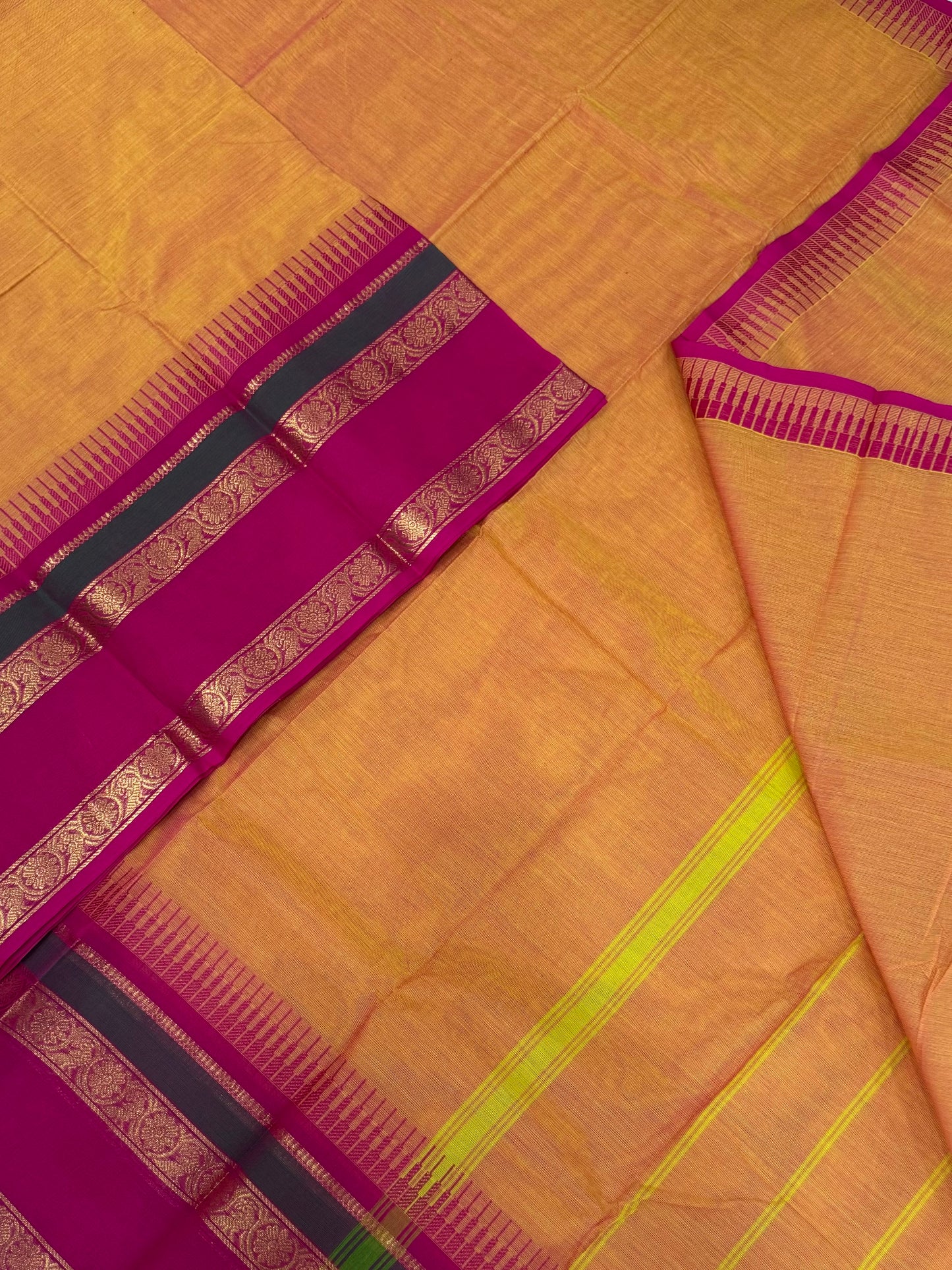 Kanchi soft cotton | pastel orange x rani pink |  rettaipet zari border