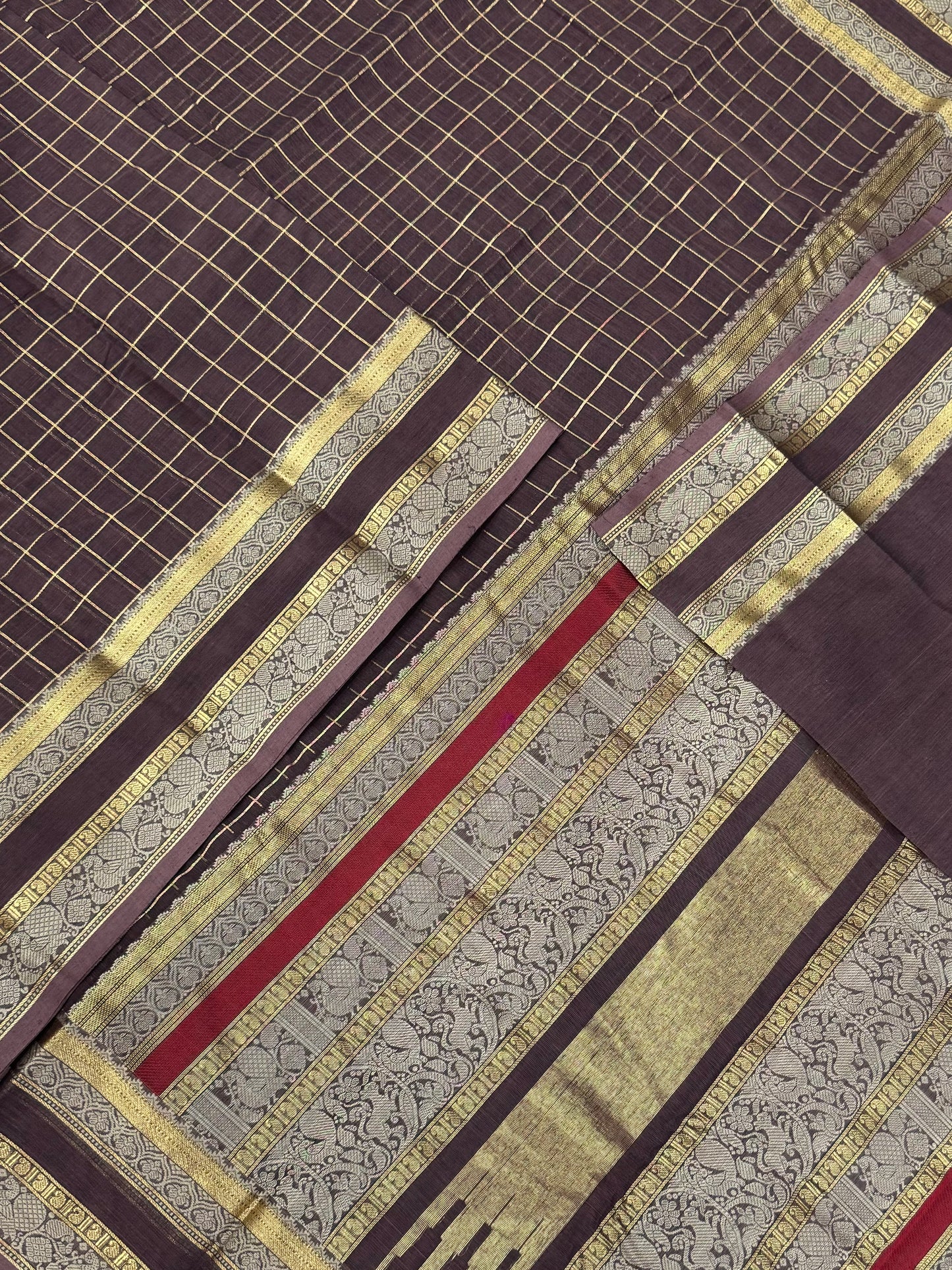 Kanchi handloom rich cotton |kattam X yaanai mayil border | light brown x zari