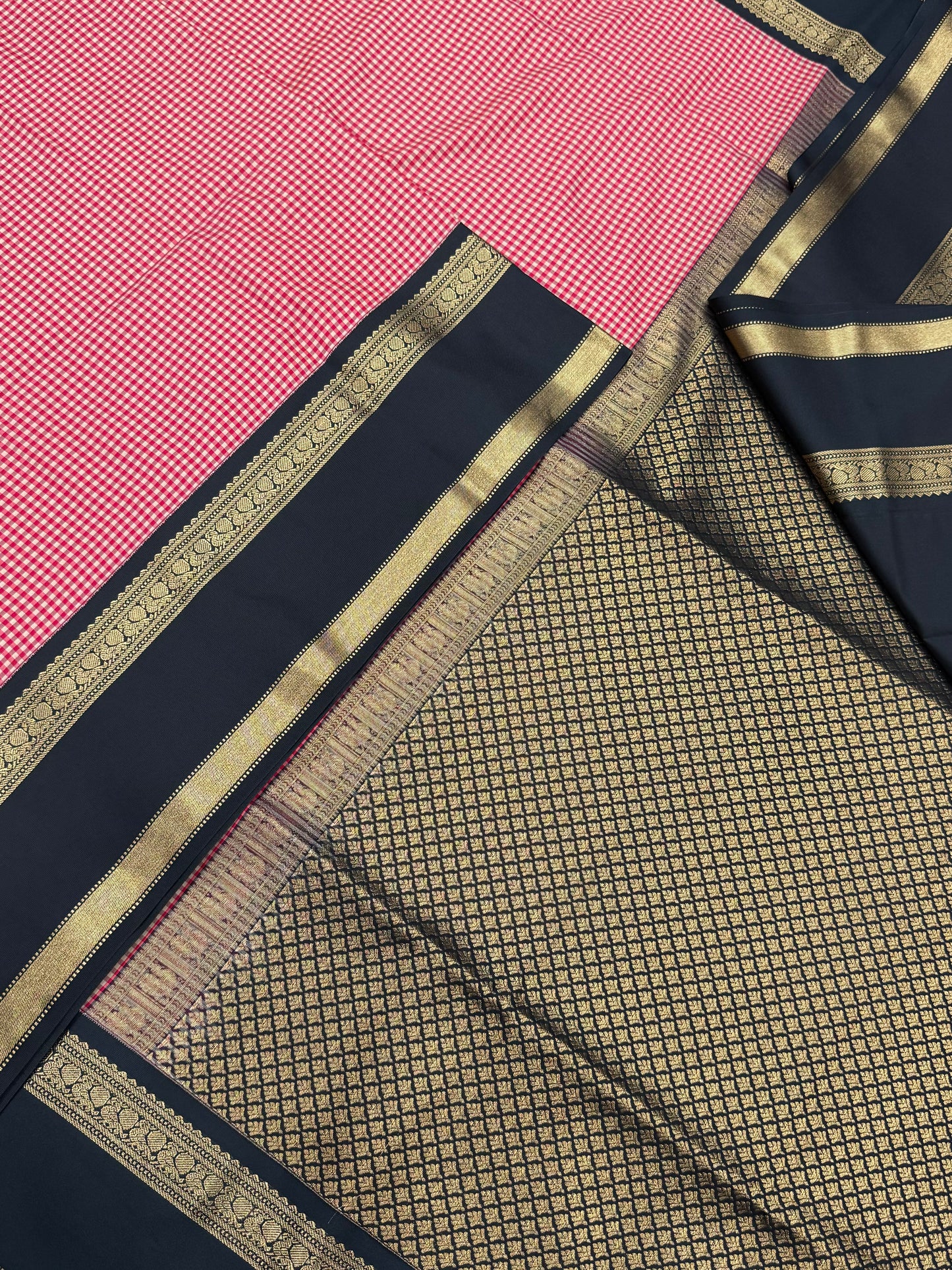 Vegan Silk Sarees Online | KASA KASA kattam X rettaipet border| red X white X black