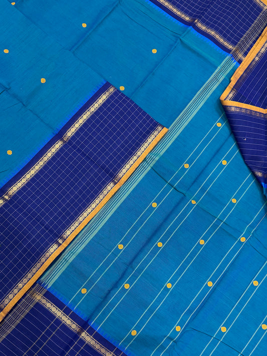 Kanchi soft cotton | blue X royal blue X  kattam border