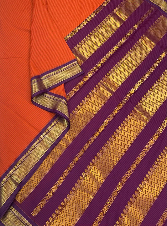 Semi Silk soft Cotton Sarees | Zari border | orange X violet | NKV11