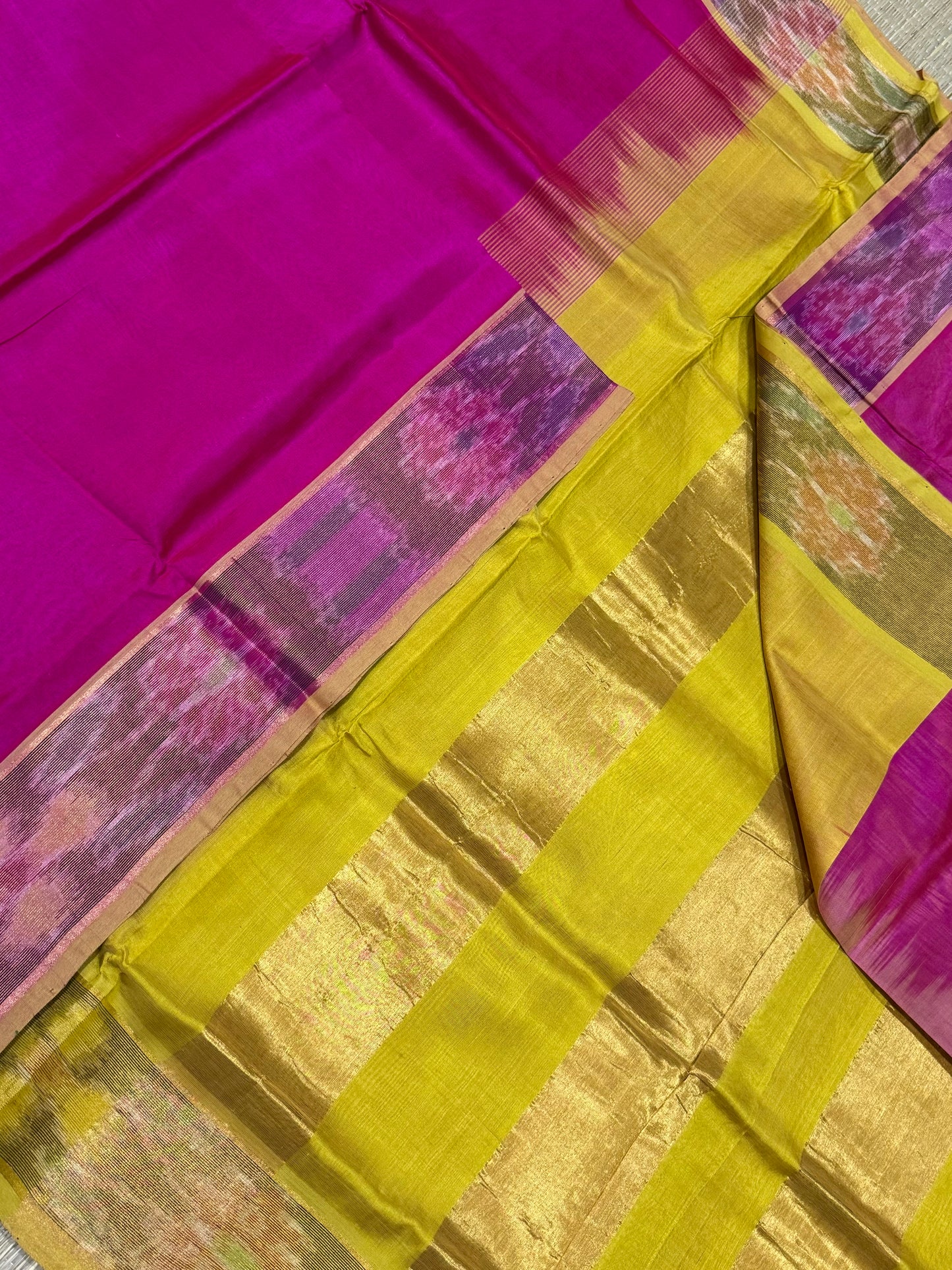 Kanchi Silk Cotton Sarees | silk cotton | pink X yellow