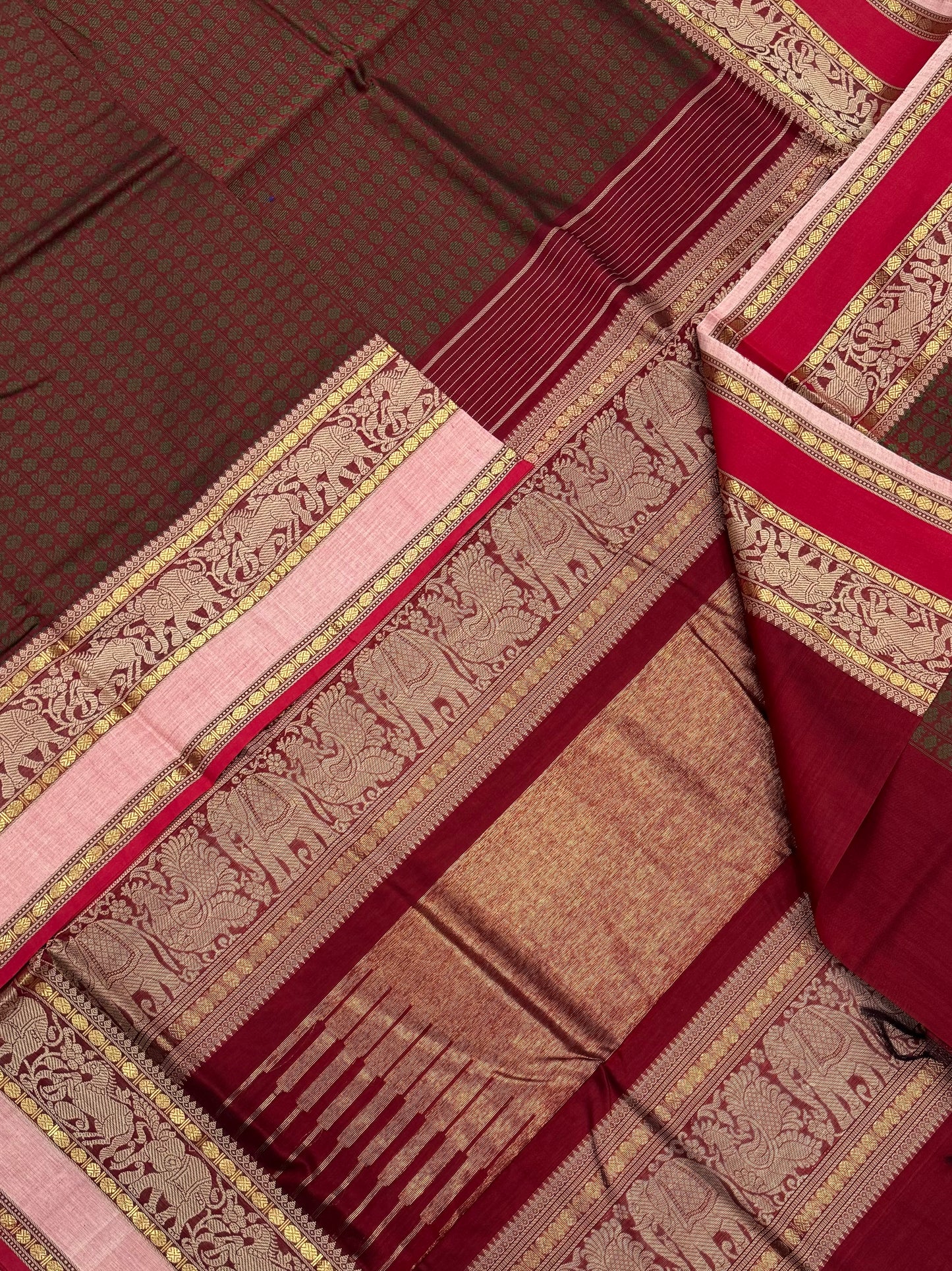 Pure Handloom Kanchi mercerised rich Cotton Saree | 20000 BUTTA X Ganga Jamuna | aaraku x green X baby pink X red