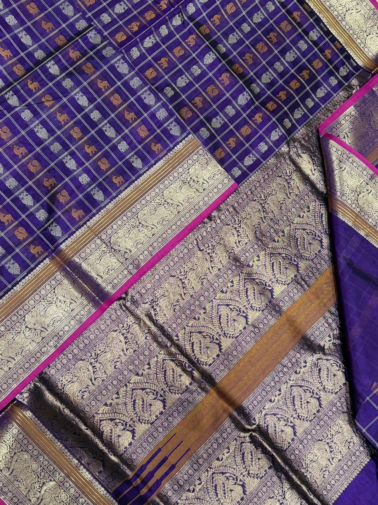 kanchi silk cotton | 1000 BUTTA kattam X Zari yhazli border | violet x pink