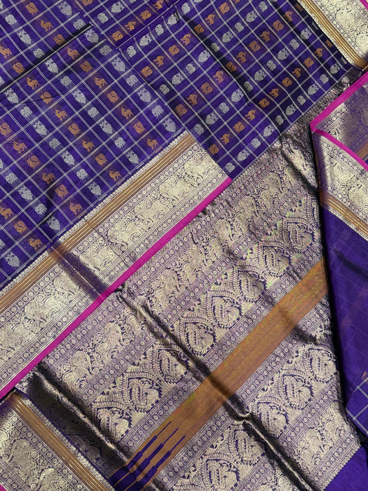 kanchi silk cotton | 1000 BUTTA kattam X Zari yhazli border | violet x pink