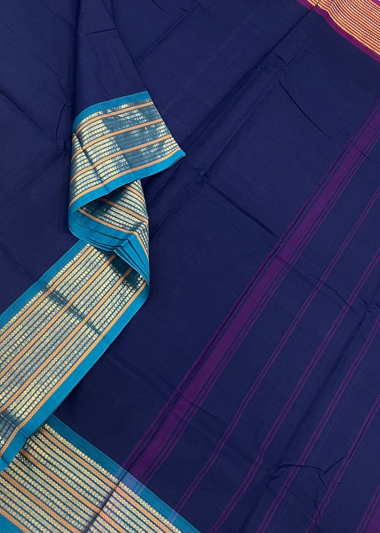 Kanchi soft cotton | blue x Ganga Jamuna | Zari border