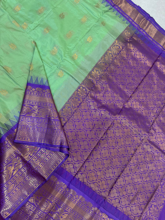 Semi Gadwal silk Sarees | teal x violet green | zari border | NKV11