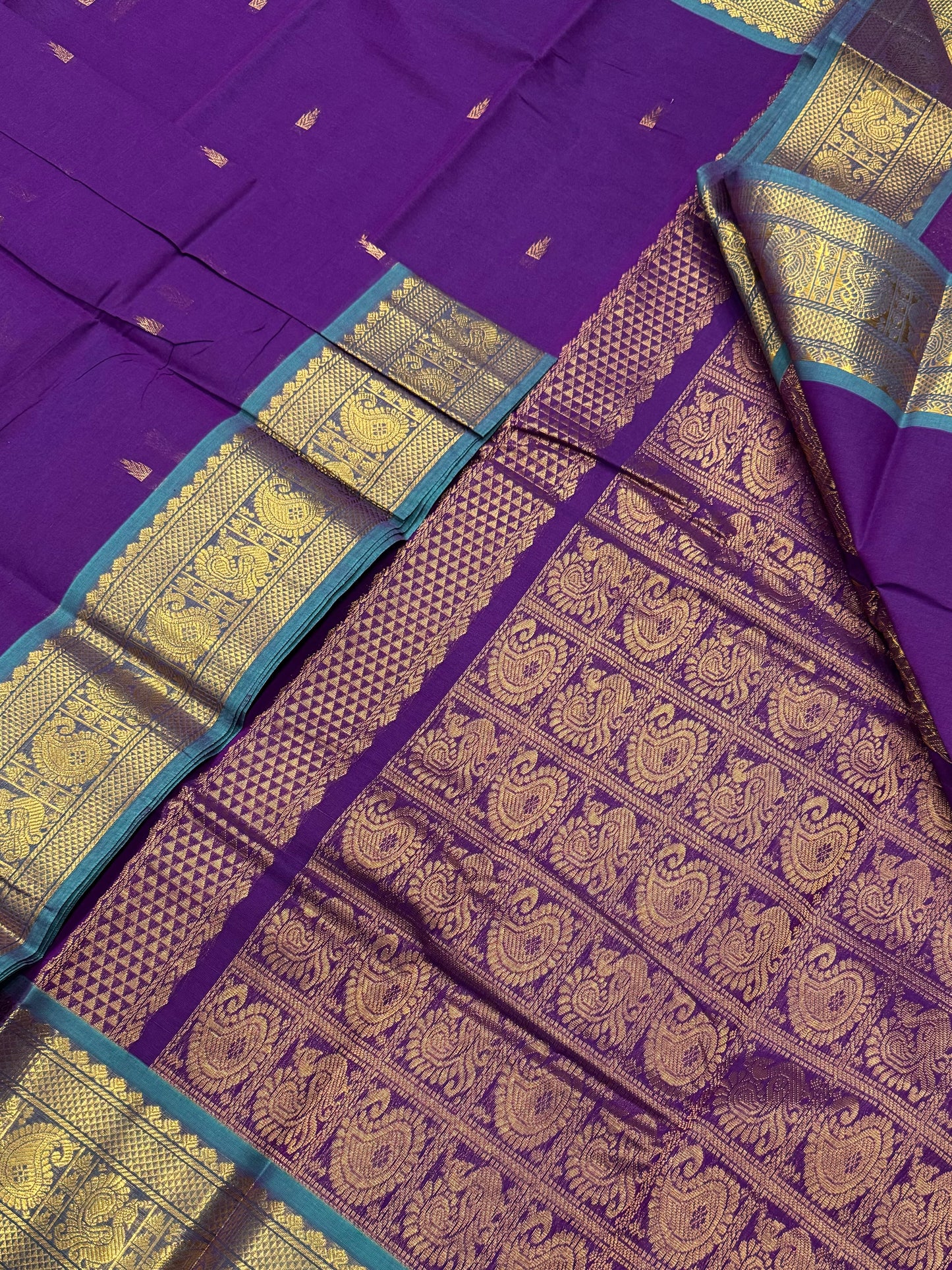 Kanchi soft cotton | violet X blue| rich pallu X Zari border