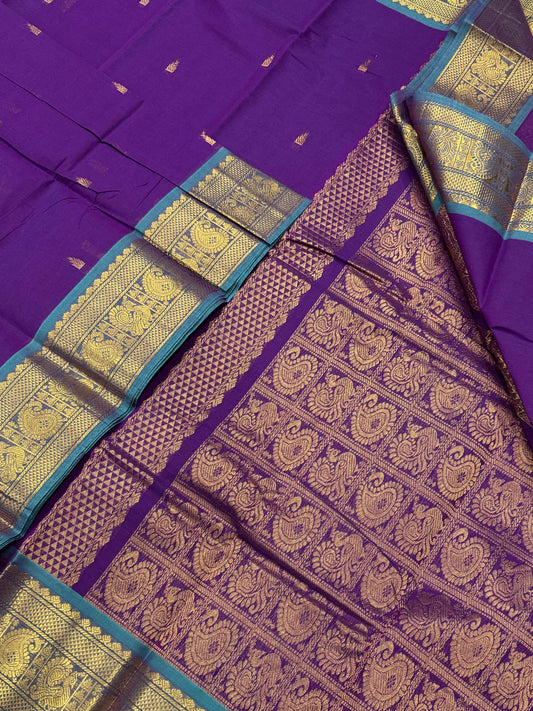 Kanchi soft cotton | violet X blue| rich pallu X Zari border