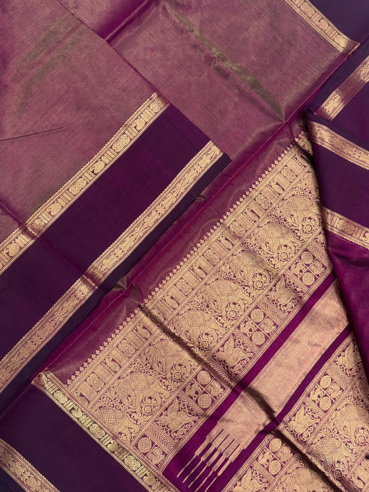 Kanchi Tissue Silk Cotton Sarees | BURGANDY X GOLD |  rettaipet Zari border  x gold VAIRAOOSI | NKV100