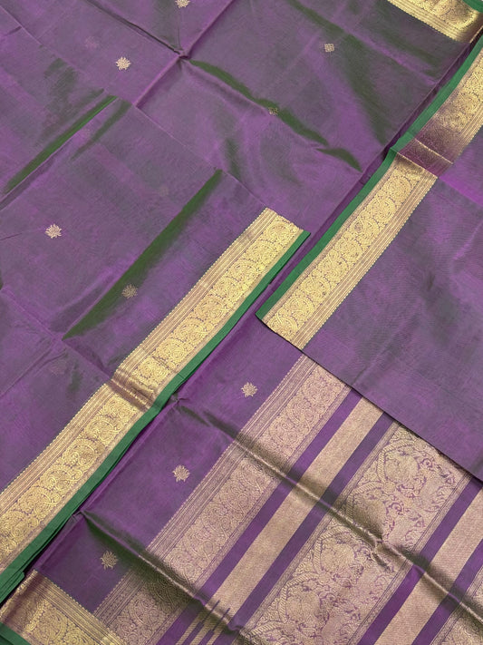 Kanchi Silk Cotton Sarees | luxury silk cotton | twotone lavendar X small Zari border | lotus butta