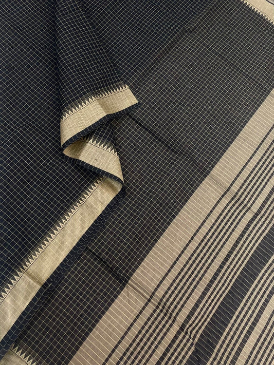 Kadhi soft Cotton | black x cream | thread border