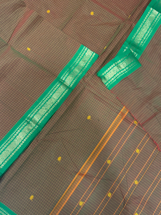 Kanchi soft cotton | maan thulir X green  |  tiny zari border x kattam