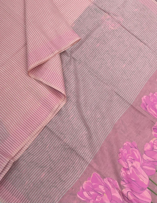 Premium corporate soft cotton | pink | thread border X floral pallu