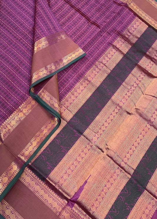 Kanchi Silk Cotton Sarees | 1000 butta x lakshadeepam | lavender pink x mustard rettaipet zari border | NKV008