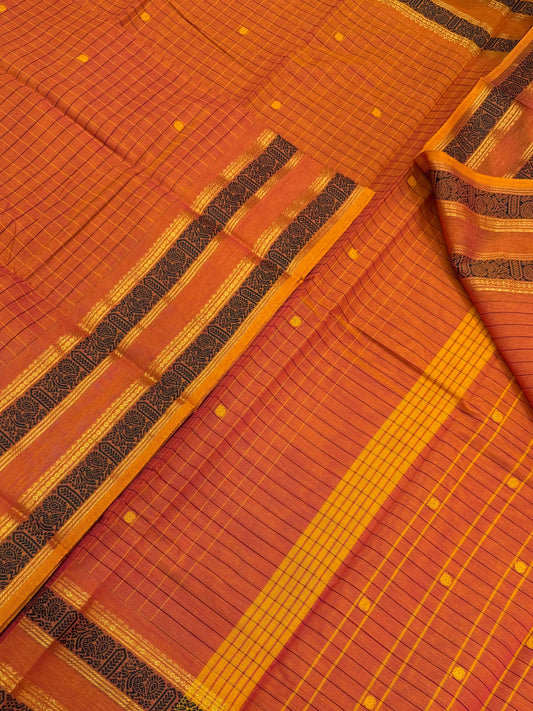 Kanchi soft cotton | orange X yellow | thread kattam X rettaipet border