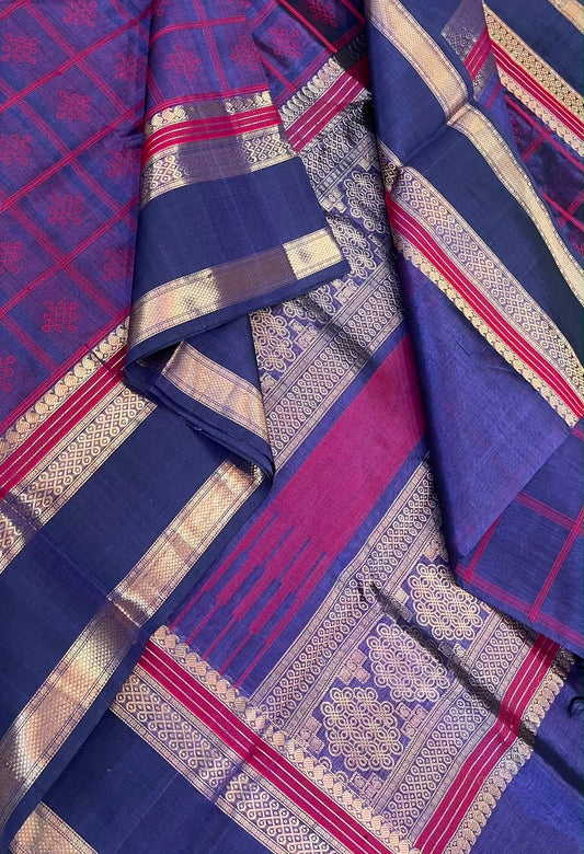 Kanchi Silk Cotton Sarees | 1000 kolam butta  X rich zari pallu X zari rettaipet border | lavendar X red