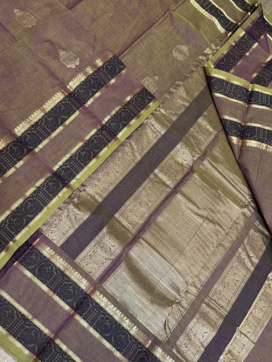 Pure Handloom Kanchi rich Cotton Saree | thaer BUTTA  X zari woven pallu | dual tone X thread woven border