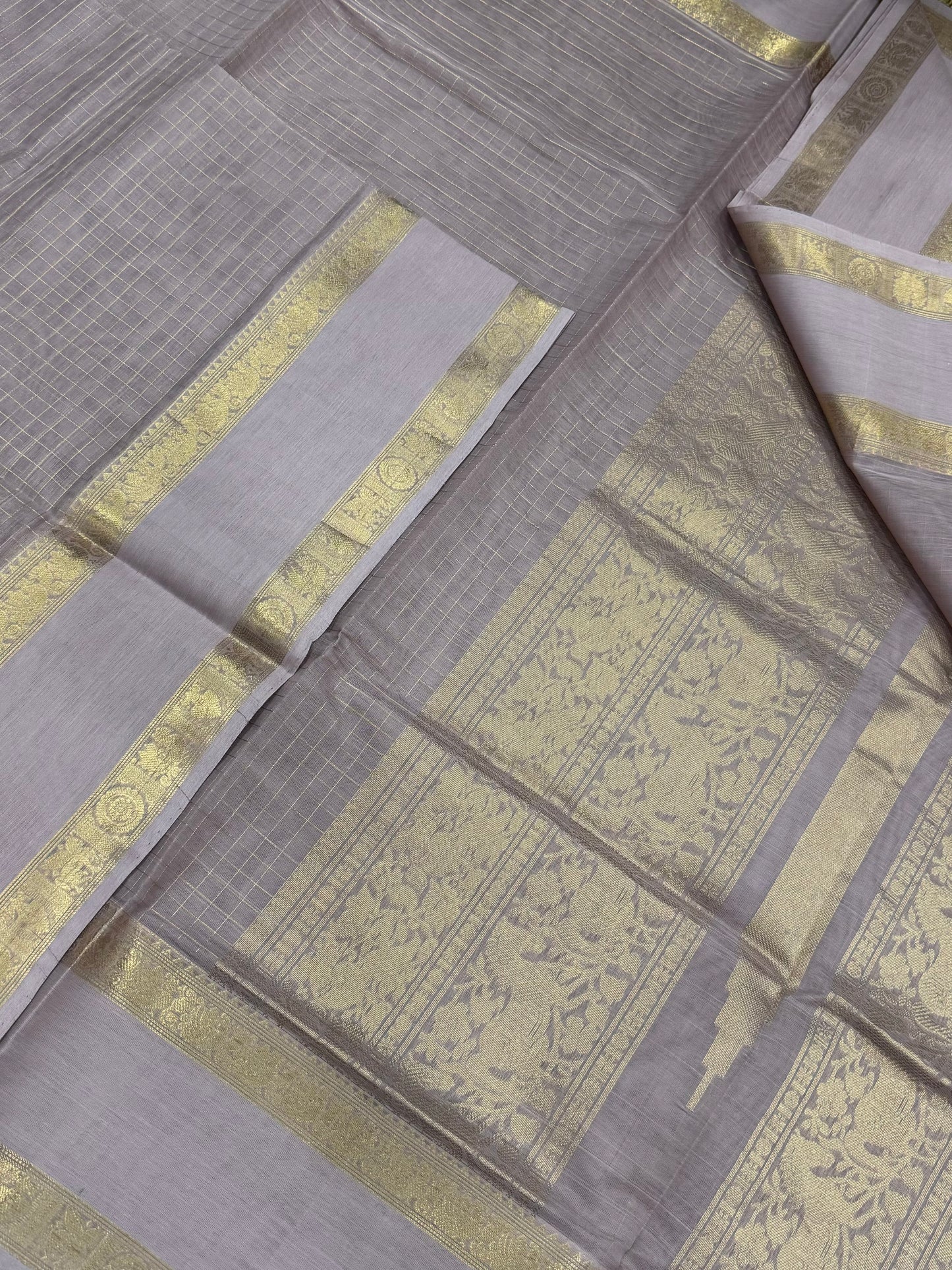 Kanchi Silk Cotton Sarees | zari kattam x rettaipet border | pastel pink X gold