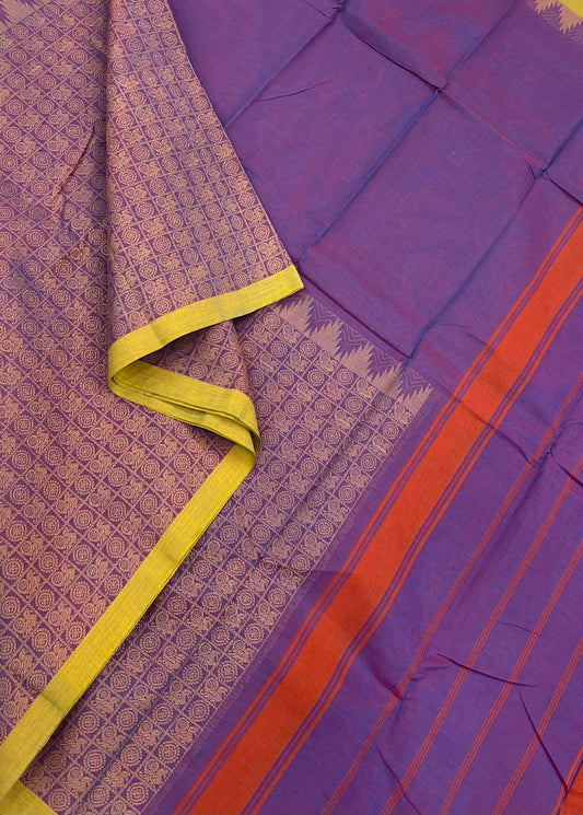 Kanchi soft cotton | lavender X green mayil chakram kattam |  thread border
