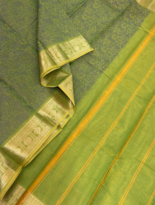 Kanchi soft cotton | leaf green | vanasingaram X Zari border