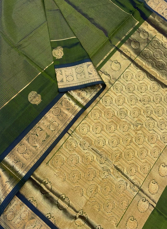Kanchi Silk Cotton Sarees | luxury silk cotton | vairaOosi muthukattam green x manga border | NKV37