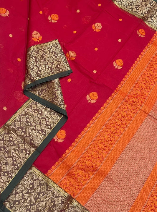 Kanchi soft cotton | sky blue x dark blue | tiny zari border