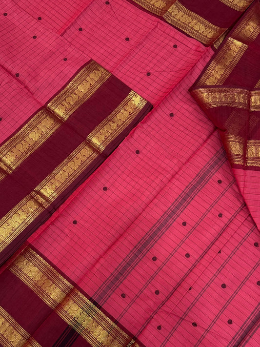 Kanchi soft cotton | pink X marron | thread kattam X rettaipet zari border