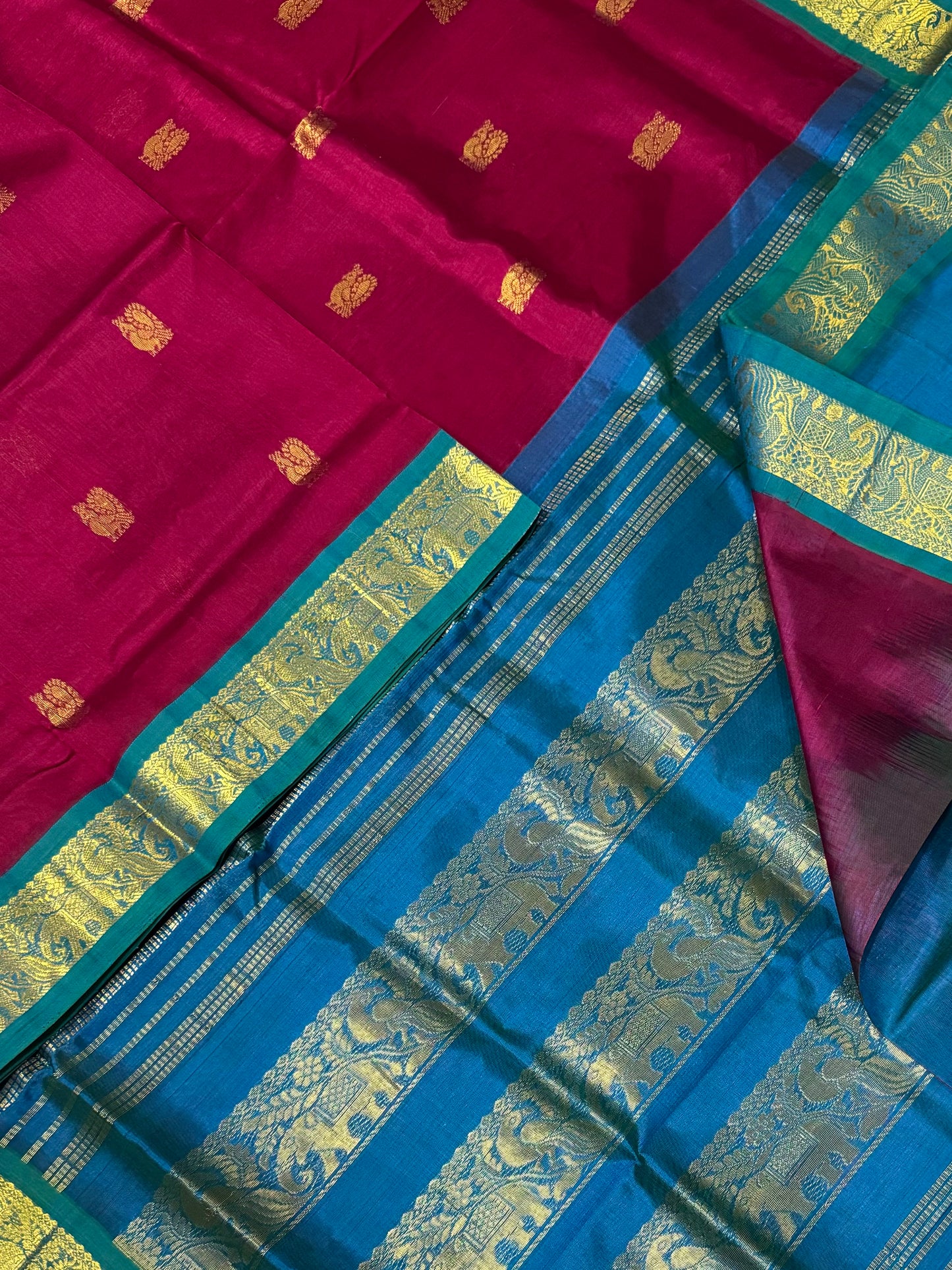 Kanchi Silk Cotton Sarees | Korvai silk cotton | pink X blue