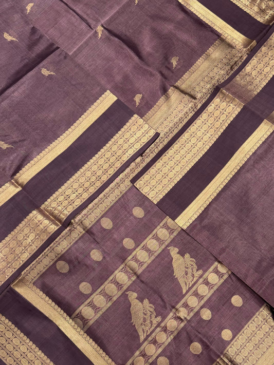 Kanchi Silk Cotton Sarees | kalakshethra killi Pallu | pastel brown x gold | NKV20