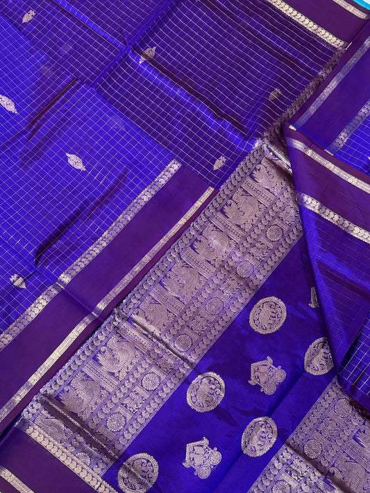 Kanchi Silk Cotton Sarees | kattam X mayil BUTTA | dark violet x rettaipet zari border | NKV20
