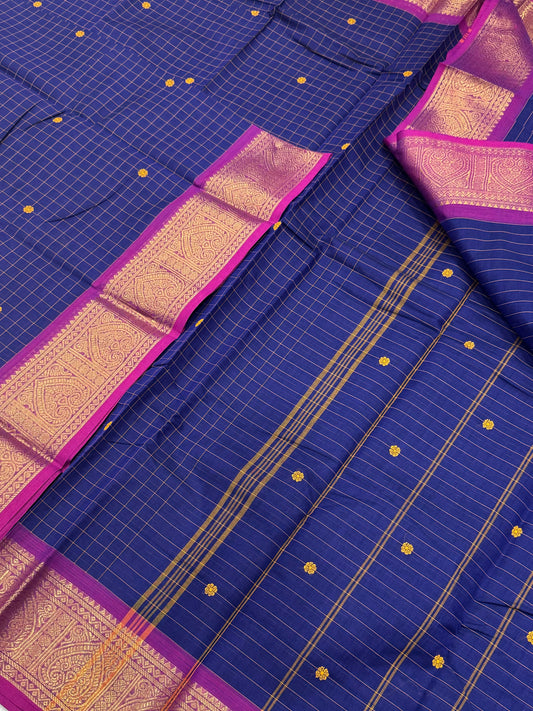 Kanchi soft cotton | blue X pink |rich Zari border X kattam
