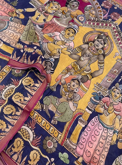 Ponduru feather soft cotton | vishnu story telling saree | blue x pink