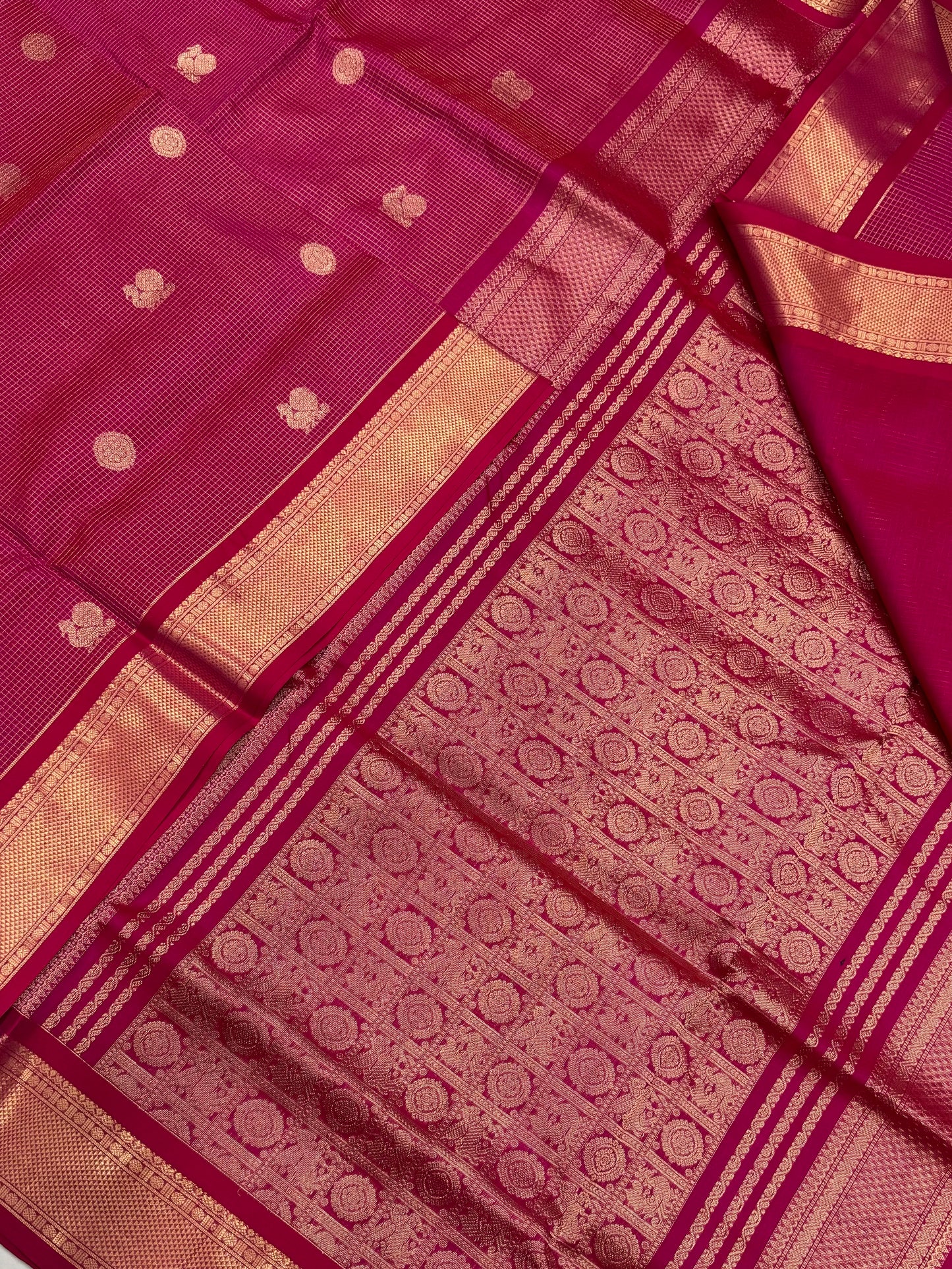 Kanchi Silk Cotton Sarees | luxury silk cotton | muthukattam x mayil chakram  | lotus pink x gold | NKV37