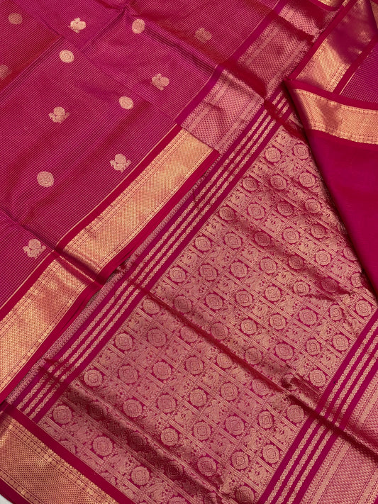 Kanchi Silk Cotton Sarees | luxury silk cotton | muthukattam x mayil chakram  | lotus pink x gold | NKV37