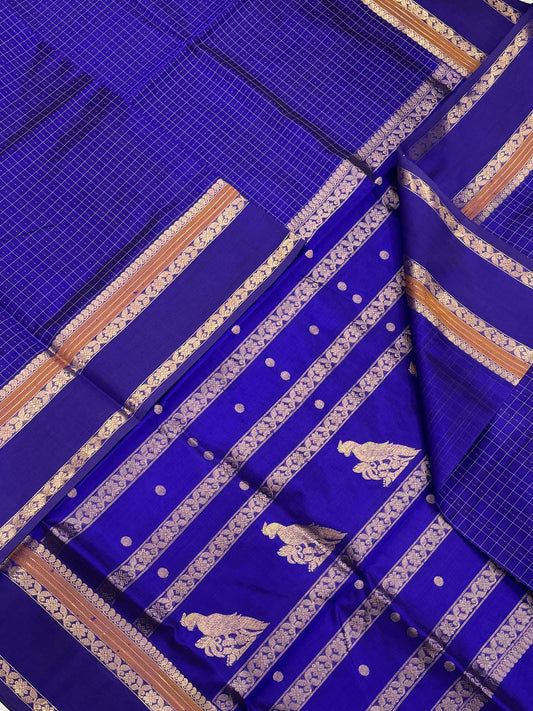 Kanchi Silk Cotton Sarees | 1000 BUTTA x killi pallu |  dark violet  X violet | NKV31