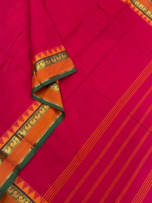 Kanchi soft cotton | cherry pink x orange|  rettaipet zari border