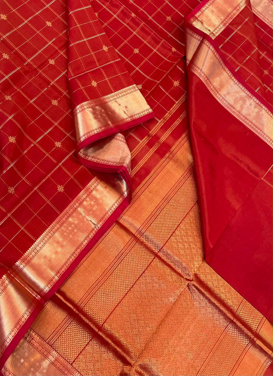 Kanchi Silk Cotton Sarees | zari thick border x Zari plus motif X rich pallu | red X gold