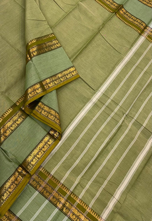Kanchi soft cotton | earth green  | rettaipet zari border