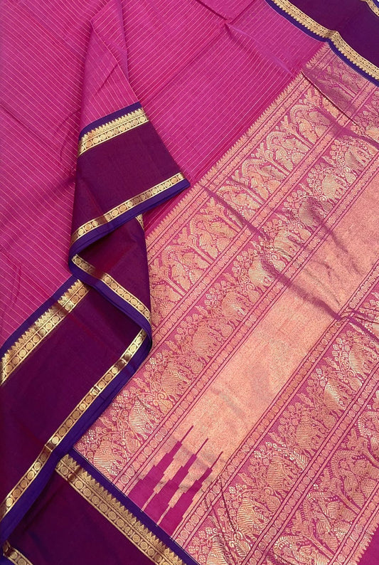 Pure Handloom Kanchi rich Cotton Saree | vairaoosi X intricate zari Pallu | pink x dark pink