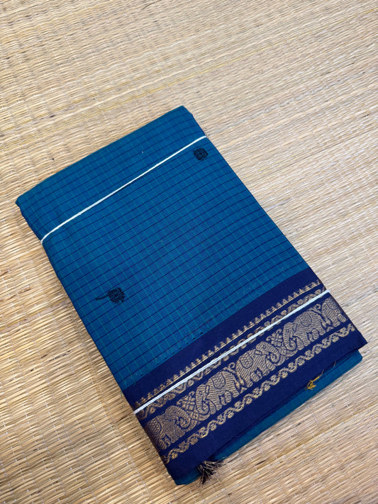 Kanchi soft cotton | blue x navy blue | kattam x tiny Zari  border