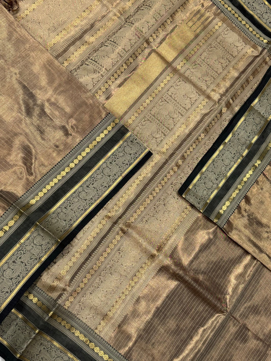 Kanchi Tissue Silk Cotton Sarees | vairaoosi X threads |  gold X greyish black | NKV100