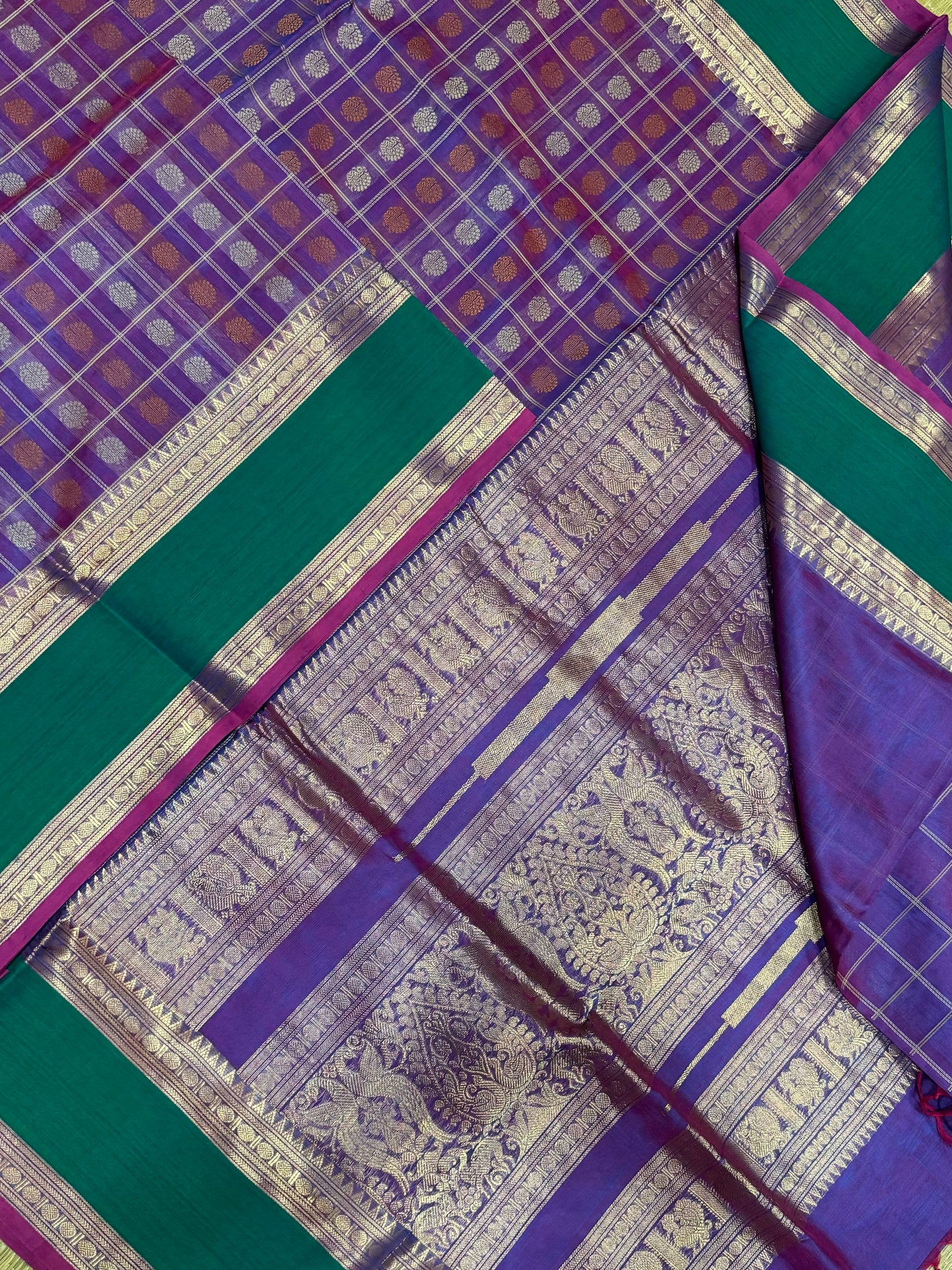 kanchi silk cotton | 1000 BUTTA X rettaipet border | lavender x teal