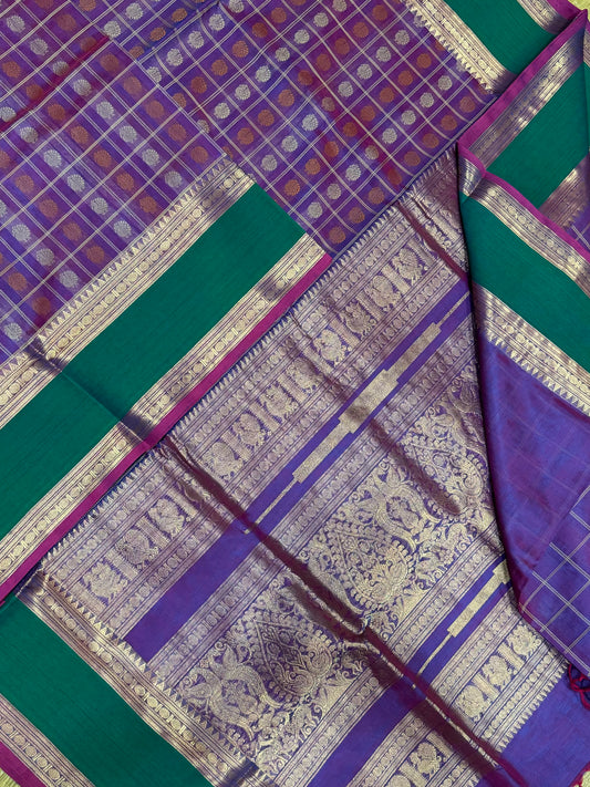kanchi silk cotton | 1000 BUTTA X rettaipet border | lavender x teal